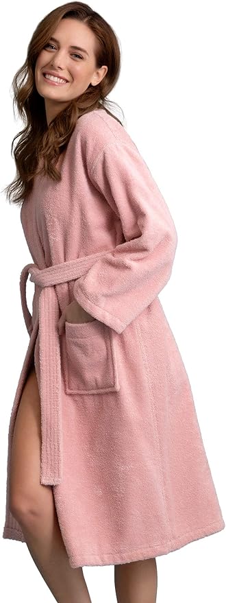 Soft Touch Linen Women's Robe Terry Cloth Kimono Bathrobe Thick 100% Cotton