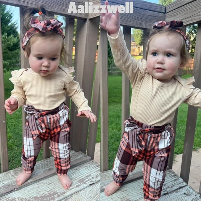 Aalizzwell Preemie Newborn Infant Baby Girls Clothes Ribbed Romper Bodysuit Pants Set Fall Winter Outfits