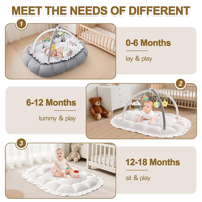 OCATO Baby Play Mat Gym: Baby Play Gym Tummy Time Mat Thick Large Baby Activity Center from Newborn to Toddler Skills Development Baby Essentials Baby Shower Gifts Boy Girl for Babies 0-6-12 Months