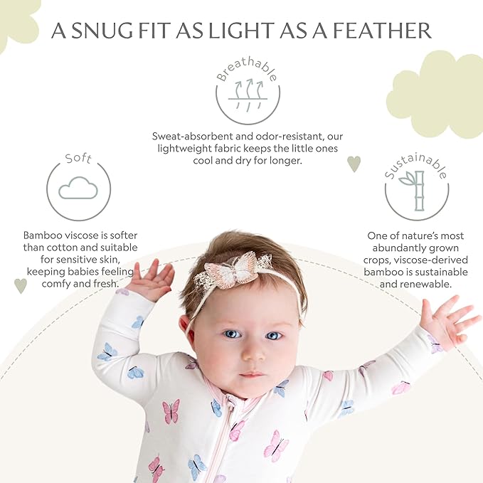 Bamboo Little Soft Baby Footie Pajamas, Baby Clothes, Newborn Sleepers, 95% Viscose and 5% Spandex, 0-24 Months