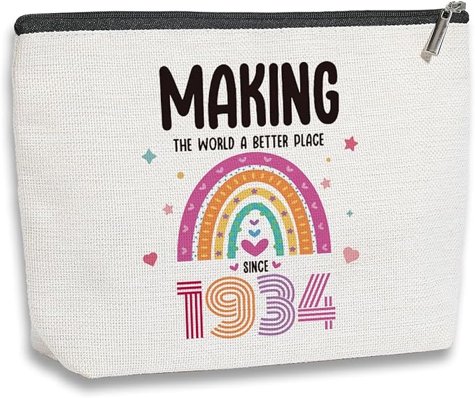 90th Birthday Gifts for Women, 90 Years Old Birthday Gifts Makeup Bag for Mom, Grandma, Travel Toiletry Makeup Organizer Zipper Pouch - Making The World a Better Place Since 1934