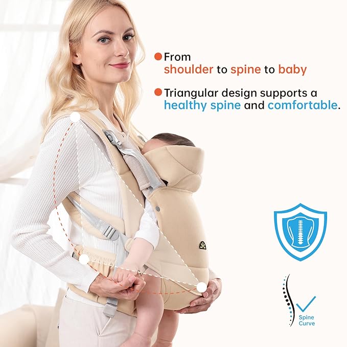 Baby Carrier for Newborns to Toddlers, Adjustable, Ultra-Soft and Weightless, Ergonomic Baby Carrier with Head Support, Baby Travel Gear, Baby Essentials (Beige),