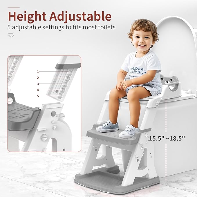 Potty Training Seat, Upgrade 2 in 1 Potty Training Toilet for Toddler, Toddler Toilet Seat for Boys Girls with Splash Guard, Anti-Slip Pad and Step Stool (Grey)
