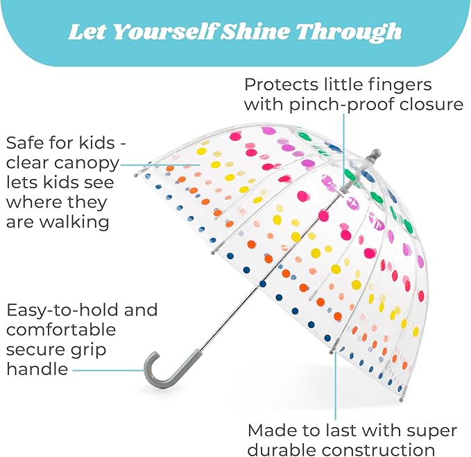 totes Kids Clear Bubble Umbrella with Dome Canopy, Lightweight Design, Wind and Rain Protection Umbrella, Doggie Hearts, Kids - 38" Canopy