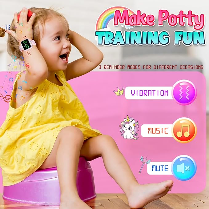 Potty Training Watch for Toddler Girls: Adjustable Volume Potty Watches for Kids Water Resistant Toilet Timer Alarm Unicorn Toddler Watch 1-3 Birthday Gifts for 2 3 4 Year Old Girl(Pink)