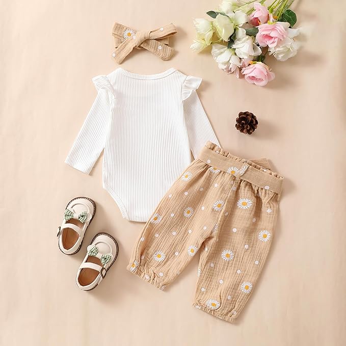 Mubineo Baby Girl Clothes Outfits Cute Flower Romper Daisy Pant Fall Winter Newborn Outfit Sets