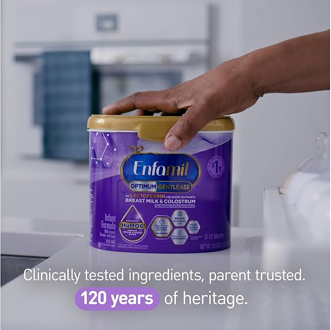 Enfamil Optimum (Enspire) Gentlease, Our Closest Formula to Breast Milk, Immune-Supporting Lactoferrin and Brain-Supporting DHA Baby Formula - Powder 19.5 Oz Tub, Pack of 4