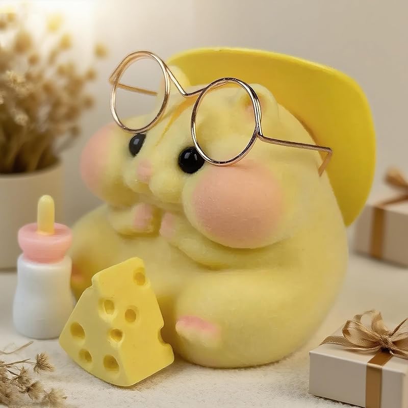 Handmade Taba Squishy Hamster Toy, Cute Squishy Hamster Fidget Toy, Realistic Hamster Toy, Soft Silicone Mochi Furry Toy, Stress Relief Gift for Adults & Kids, Sensory Anxiety Plushie (Yellow)