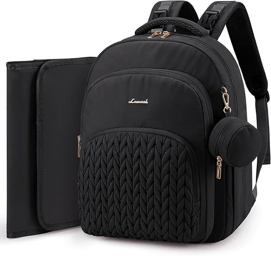 LOVEVOOK Diaper Bag Backpack, Baby Bag with Changing Pad for Mom Dad, Large Waterproof Mommy Bag with Stroller Buckles, Travel Essential with Pacifier Case & Insulated Bottle Pockets, Black