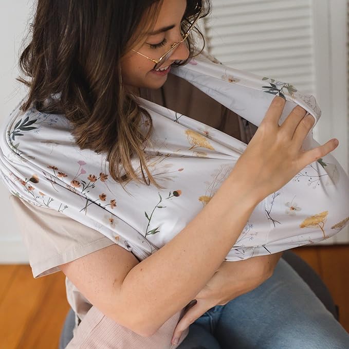 Pobi Baby Premium Multi-Use Cover - Nursing Cover, Baby Car Seat Covers, Shopping Cart, High Chair, and Breastfeeding Cover - Ultra-Soft, Stretchy, Floral Scarf for Baby and Mom (Wildflower)