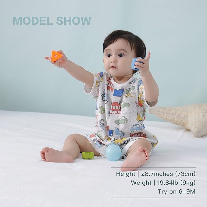 3-Pack 100% Cotton Baby Boy Rompers,0-24Months Short Sleeve Toddler Romper,Breathable Spring/Summer Clothes