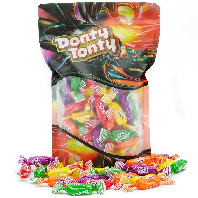 Fruit Chews Candy Bulk 1 lb - Individually Wrapped, Retro Candy in Resealable Bag, 5 Assorted Flavors, Soft & Delicious