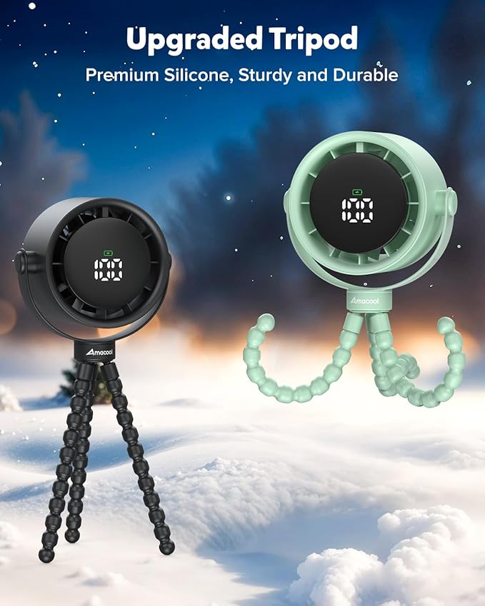 AMACOOL Baby Stroller Fan, Rechargeable Portable Clip on Fan, 17H Cooling with 5 Speeds, LED Display, 360°Rotate Personal Cooling Fans for Car Seat, Crib, Travel, Camping, Gifts for New Parents