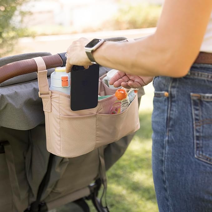 Tiny Twinkle Universal Stroller Organizer with Adjustable Strap - Waterproof Stroller Caddy Fits Baby Jogger,Nuna,Graco,Donna and Bugaboo Strollers（Beige Checkers）