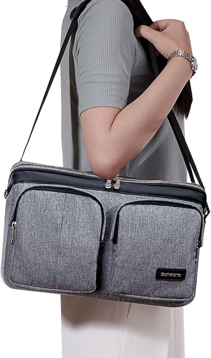 SUNVENO Universal Stroller Organizer Caddy, 2 Cup Holders, Multiple Pockets & Shoulder Strap — Fits Most Strollers