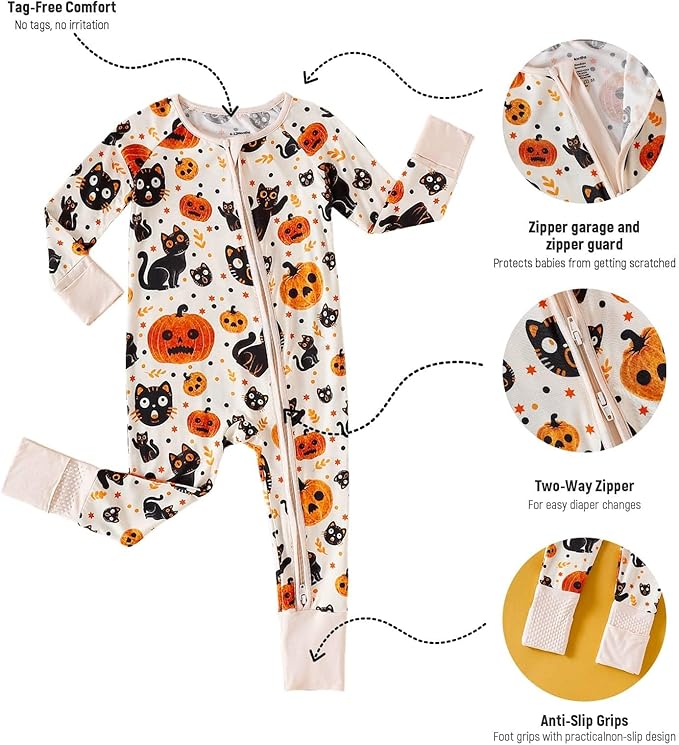 OPAWO Viscose from Bamboo Baby Pajamas Girl 2pack Mittens Cuff 2 Way Zipper Soft Footless Sleeper Baby Boy One-Piece Romper