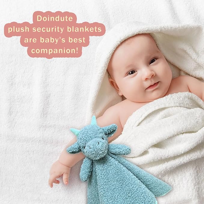 Baby Cyan Dragon Soft Stuffed Animal Security Blanket, Plush Dinosaur Character Lovey Blanket, Baby Shower/Nursery Gift, Newborn Infant Toddler Snuggle Blankie for Boys Girls, 14 Inches