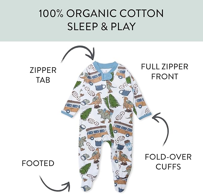 HonestBaby Sleep & Play Footed One-piece Pajama Sleeper 100% Organic Cotton, Baby Boys
