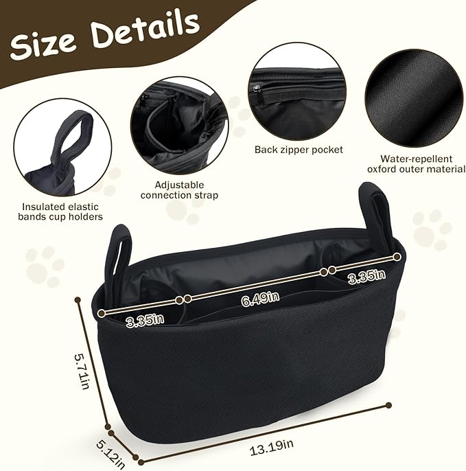 Stroller Organizer Bag with Cup Holder and Storage, Fits Baby & Dog Strollers