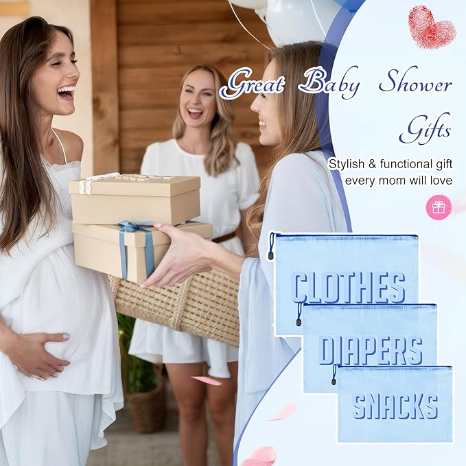 3pcs Hospital Bag Organizing Pouches for Labor and Delivery, Maternity Essentials Diaper Bag Organizer for Mom Travel (Blue, Large)