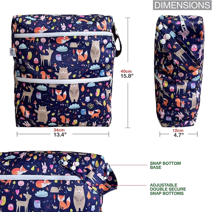 FLOCK THREE 3D Waterproof and Washable Wet Bag Luggage Organiser for Travel storage Stroller Daycare Baby Diapers Yoga Beach Pool Swimsuits Luggage Packing for Travel Accessories (Jungle Animals)