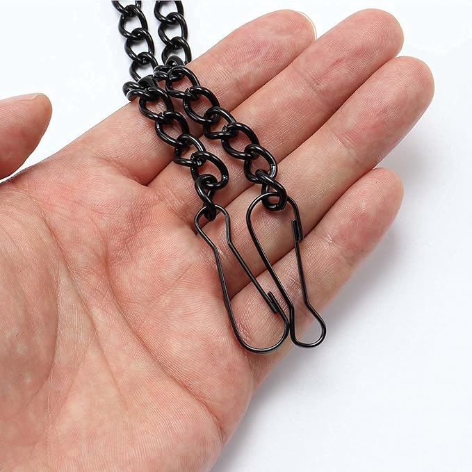 Bieye a Pair of Metal Chains with Wall Mounted Hooks Window Hanging Kits for Tiffany Style Stained Glass Panel, 17.7 inches Long, Black Electrophoretic Coating, chain002