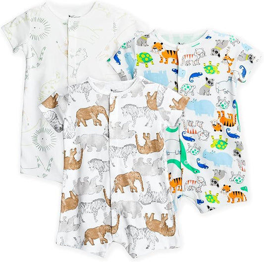 3-Pack 100% Cotton Baby Boy Rompers,0-24Months Short Sleeve Toddler Romper,Breathable Spring/Summer Clothes