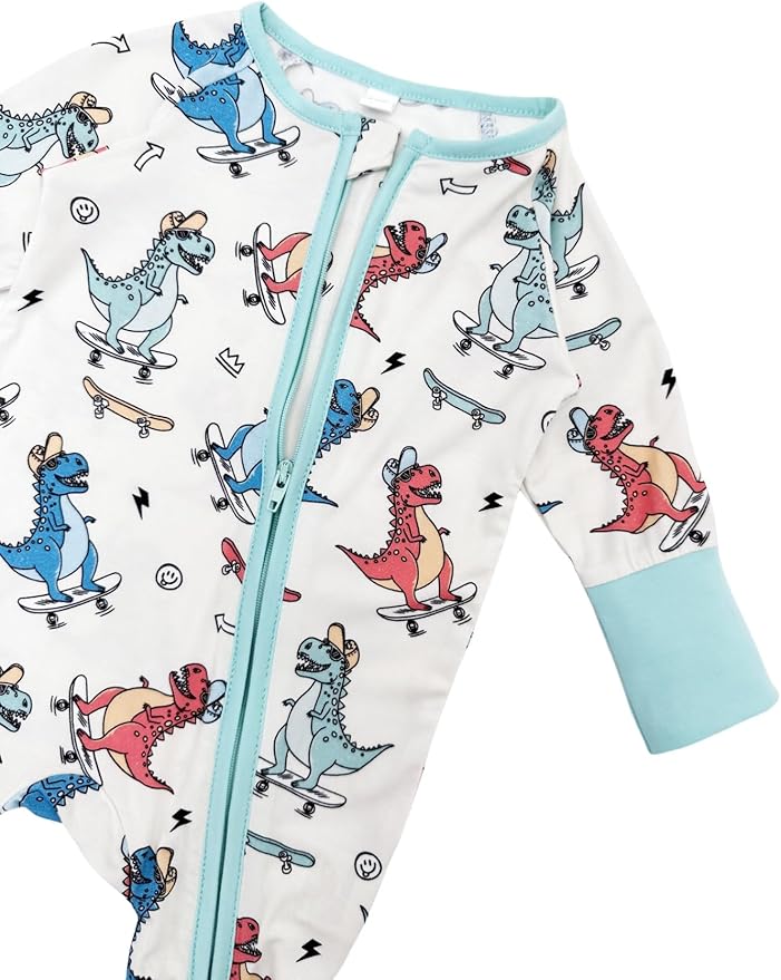 Bow Dream Bamboo Rayon Baby Boy Romper Footed Long Sleeve Footies Newborn Girl Clothes Footless with Zipper and Mitten Cuffs