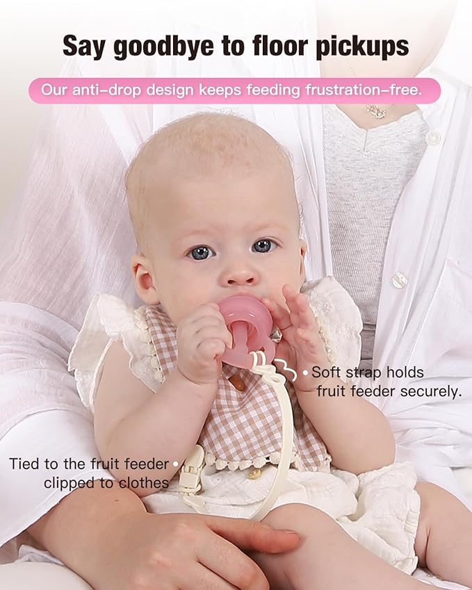 Baby Fruit Feeder & Popsicle Molds Tray Combo, New Born Must Haves and Babies Led Weaning Supplies for Safe Infant Self Feeding, 4+ Month (Pink)