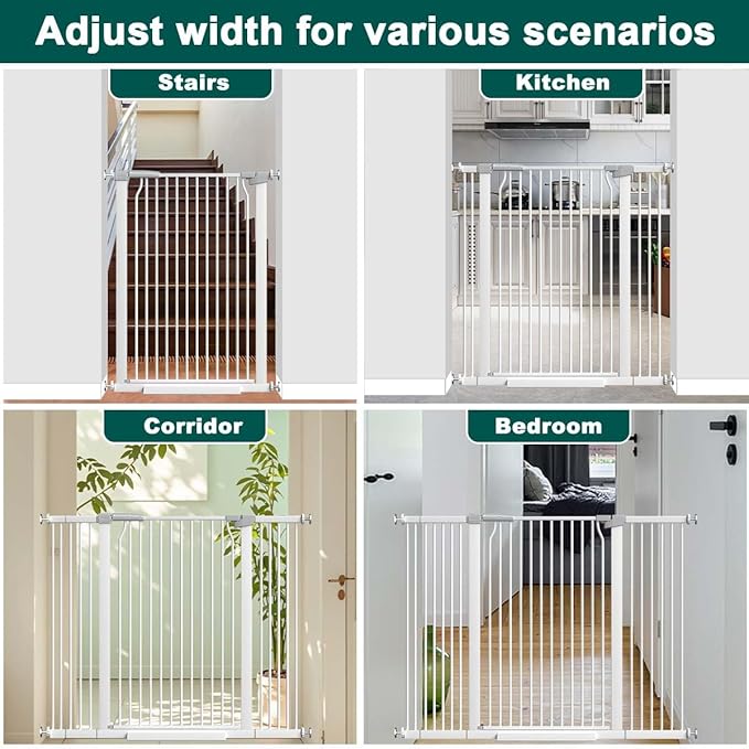 Fairy Baby 40.5" Extra Tall Baby Gates for Doorways, 54.8"-60.2" Extra Wide Dog Pet Gate for House, Metal Pressure Mounted Walk Through Baby Gate, No Drill Safety First Child Gate for Doorways, White