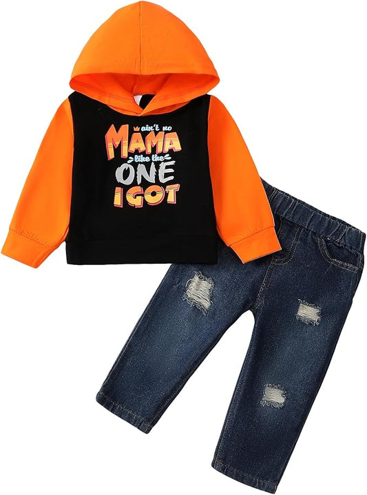 NZRVAWS Baby Boy Clothes Toddler Boy Outfit 2 3 4T 6 12 18 24 Month Fall Winter Hoodie Ripped Jeans Clothing