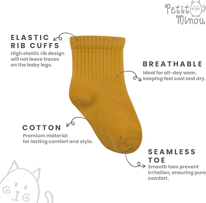 Bella Seamless-Toe Turkish Cotton Ribbed Crew Socks - Stylish and Cozy 6-Pack Baby & Toddler Socks