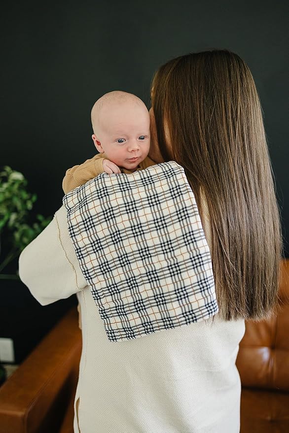 Mebie Baby Burp Cloths, Plaid, Muslin Burp Cloth Set for Spit Up, Drool, and More, Boho Burp Cloths for Baby Boy and Girl, Baby Must Haves for Registry Lists and Gifts for Newborns