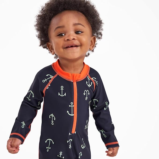 Gerber Boys' Toddler Long Sleeve One Piece Sun Protection Rashguard Swimsuit