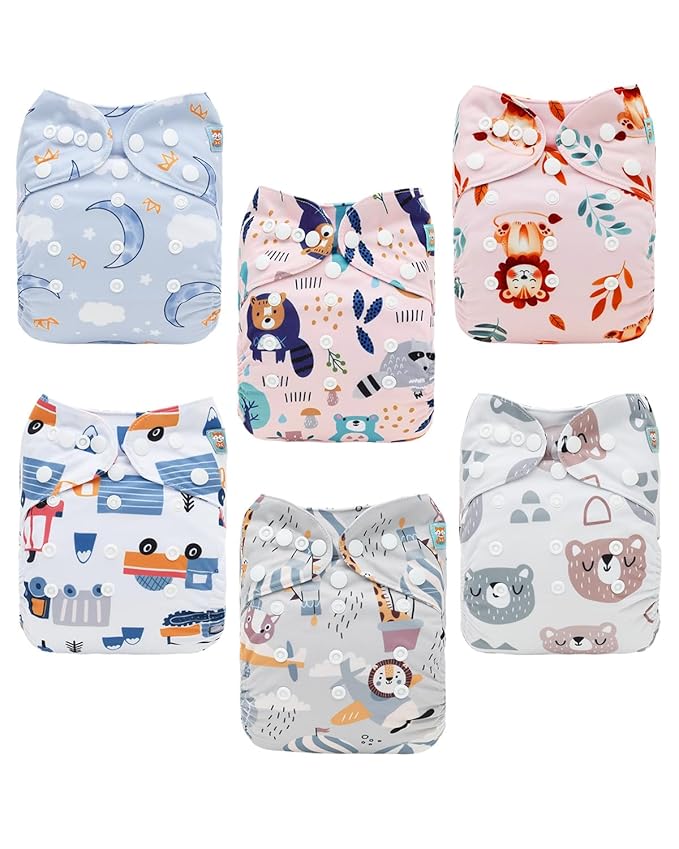 ALVABABY Baby Cloth Diapers 6 Pack with 12 Inserts Cloth Diaper Covers Adjustable Washable Reusable for Baby Girls and Boys 6DM119A