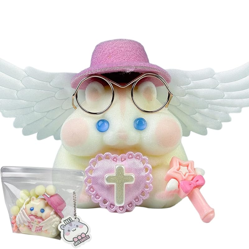 Handmade Taba Squishy Hamster Toy, Cute Squishy Hamster Fidget Toy, Realistic Hamster Toy, Soft Silicone Mochi Furry Toy, Stress Relief Gift for Adults & Kids,Halloween Decor(White-Angel)