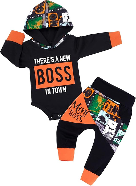 Fommy Newborn Baby Boy Clothes Plaid Letter Print Long Sleeve Hoodies + Long Pants 2PCS Fall Winter Outfits Set