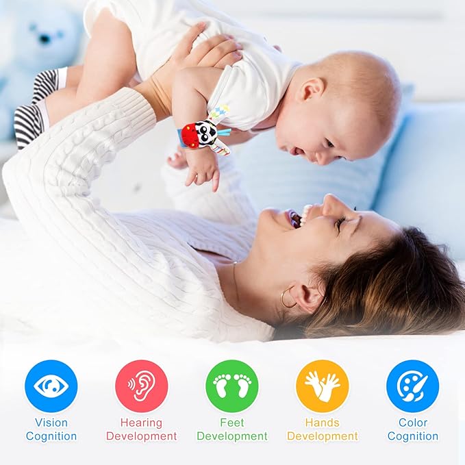 Baby Wrist Rattles and Sock Toys - Newborn 0-6 Months, 8PCS Soft Foot Finder Set, Hand and Feet Sensory Developmental Socks for Infants, Girl Boy Gifts