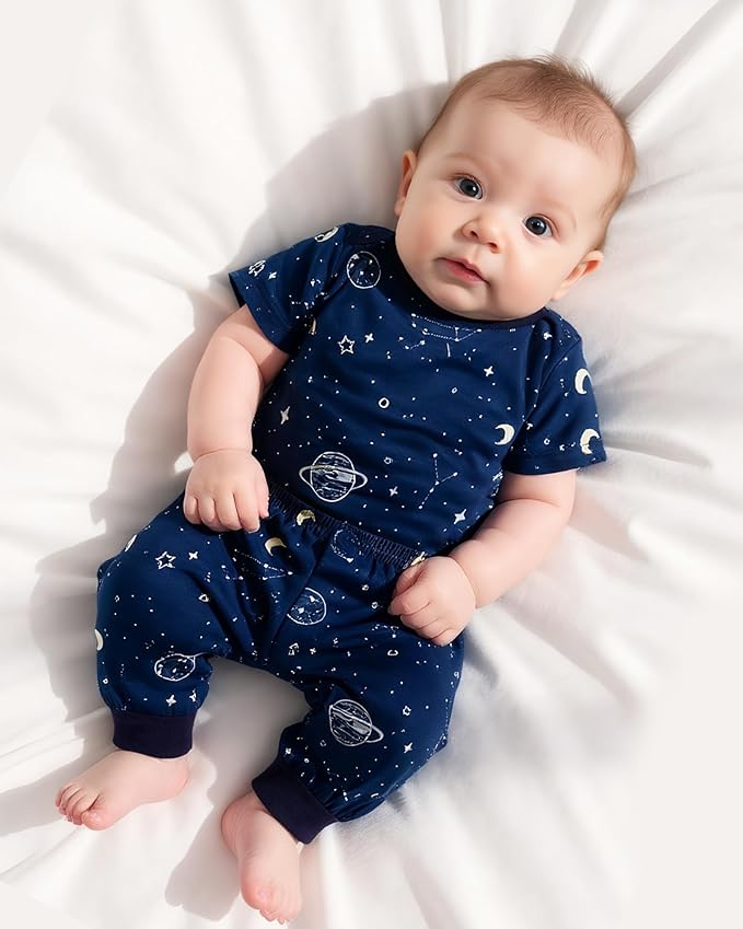 NZRVAWS Newborn Baby Boy Girl Clothes Unisex Infant Romper Pants Set Hat 4-Pack Outfits 0-12 Months 16 Pieces Toddler