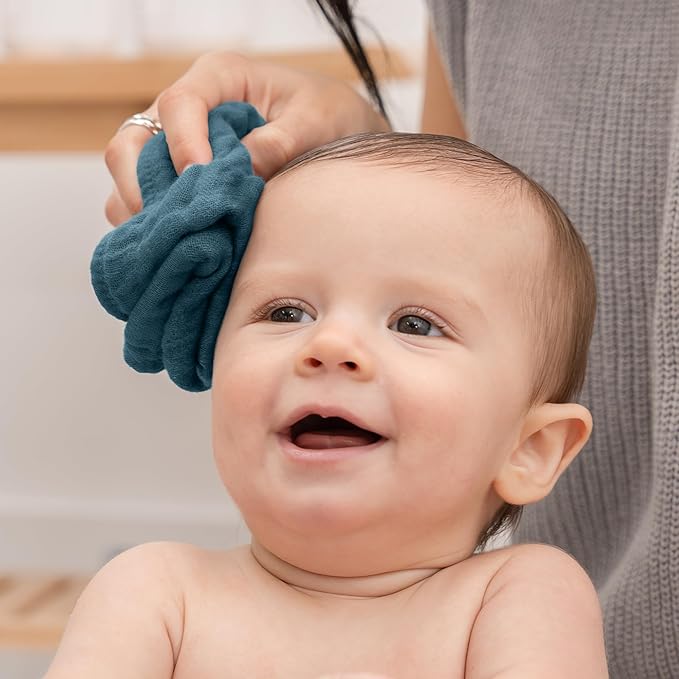 Comfy Cubs Muslin Baby Washcloths 6 Pack - Soft 6-Layer Cotton Wash Cloths for Sensitive Skin - 10"x10" Large, Gentle, Absorbent Infant Essentials for Newborn and Toddlers - Neptune