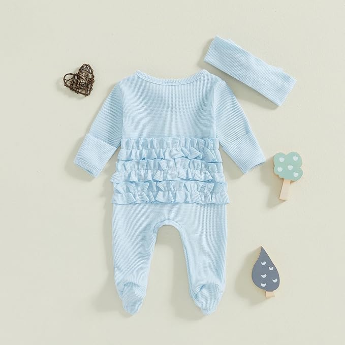 Fanvereka Newborn Infant Baby Girl Fall Outfit Romper 3 6 12 Months Girls Long Sleeve Full Length Zipper Footie Headband