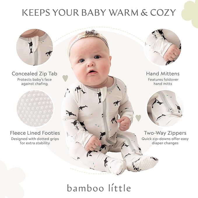 Bamboo Little Soft Baby Footie Pajamas, Baby Clothes, Newborn Sleepers, 95% Viscose and 5% Spandex, 0-24 Months