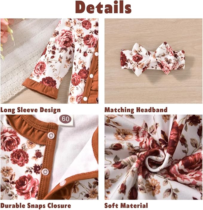 Aalizzwell Baby Girls Romper Outfit Fall Winter Clothes with Accessories