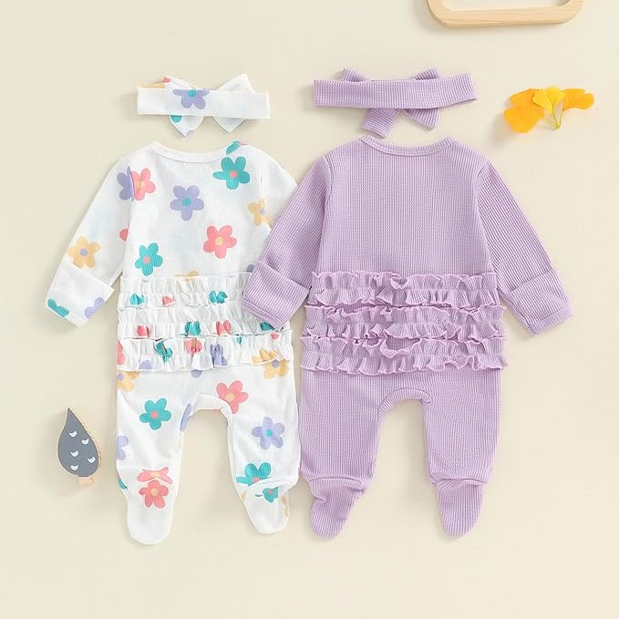 Baby Girl Footies Newborn Zipper Sleeper 2 Pack Ruffle Pajamas Romper Coming Home Outfit