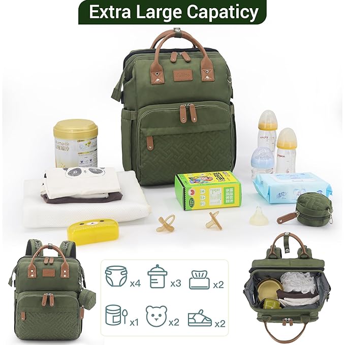 JOLLITO Diaper Bag Backpack with Changing Station Large Capacity Multifunction Baby Bags for Boy Girl Travel For Moms Dads Baby Registry Search Essentials Shower Gifts