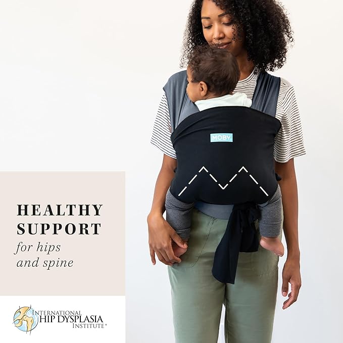 Moby Baby Wrap Carrier Easy-Wrap for Newborns to Toddlers (8-33lbs), Infant Sling Carrier, Lightweight & Hands Free Design for Mom and Dad, Adjustable for All Body Types (Charcoal/Black)
