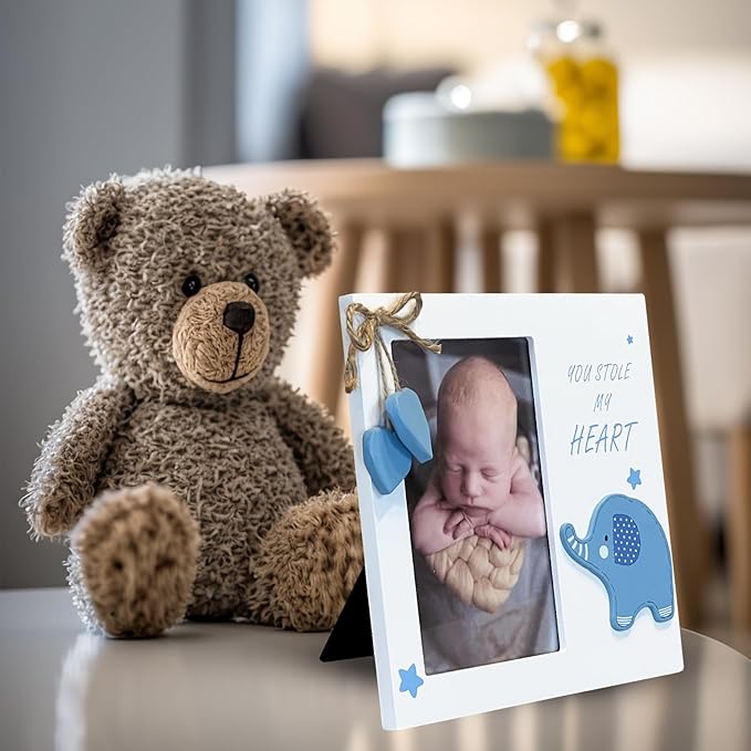 Baby Boy You Stole My Heart Newborn Wooden Picture Frame | Perfect for Baby Shower, Pregnancy Gift, Mom & Grandma Gifts | Fits 4 x 6 Pic (Blue)