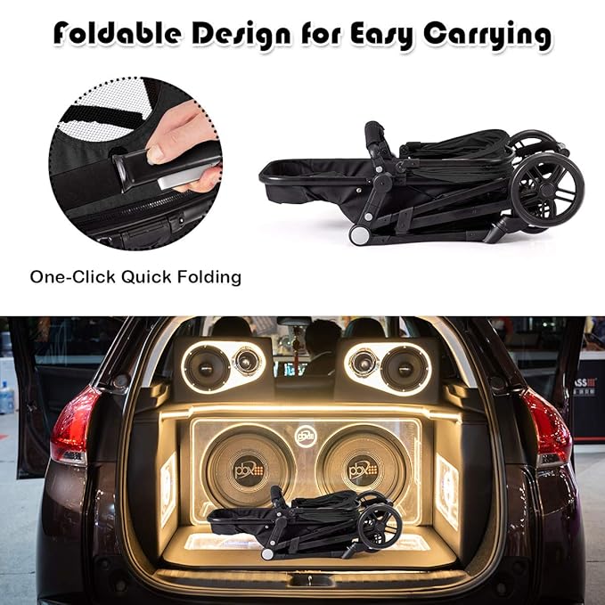 BABY JOY Baby Stroller, 2 in 1 Convertible Carriage Bassinet to Stroller, Pushchair with Foot Cover, Cup Holder, Large Storage Space, Wheels Suspension, 5-Point Harness (Black)