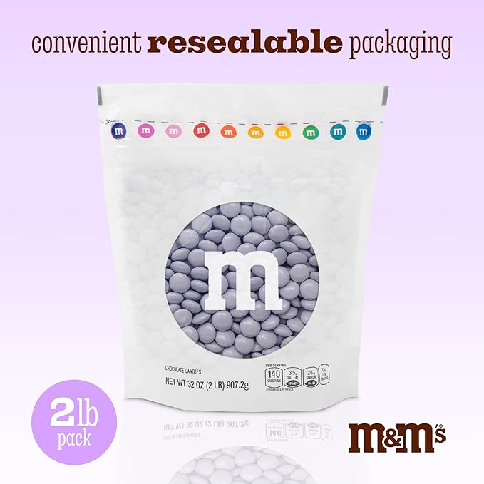 M&M’S WORLD Light Purple Milk Chocolate Candy - 2lbs Resealable Purple Candy Pack for Easter, Mother's Day, Graduations, Birthday Parties, Weddings, Celebrations, Birthday Decor, and more