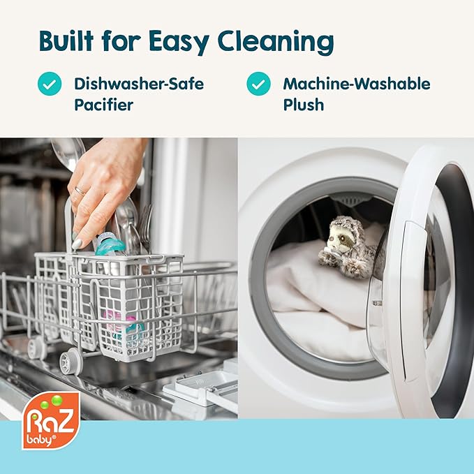 RaZbaby JollyPop Pacifier, Holder w/Detachable Baby Pacifier, Stuffed Animal RaZbuddy, All Ages 0M+, 100% Medical Grade USA Made Silicone, Machine Washable, Textured & Easy to Hold – Dragon